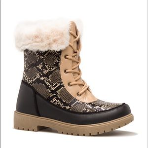 Faux Fur and Snake Skin Snow Boots